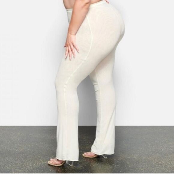 NWT SKIMS Summer Mesh Straight Leg Sheer Neutral Cream High Waist Pants In Bone - Picture 1 of 9